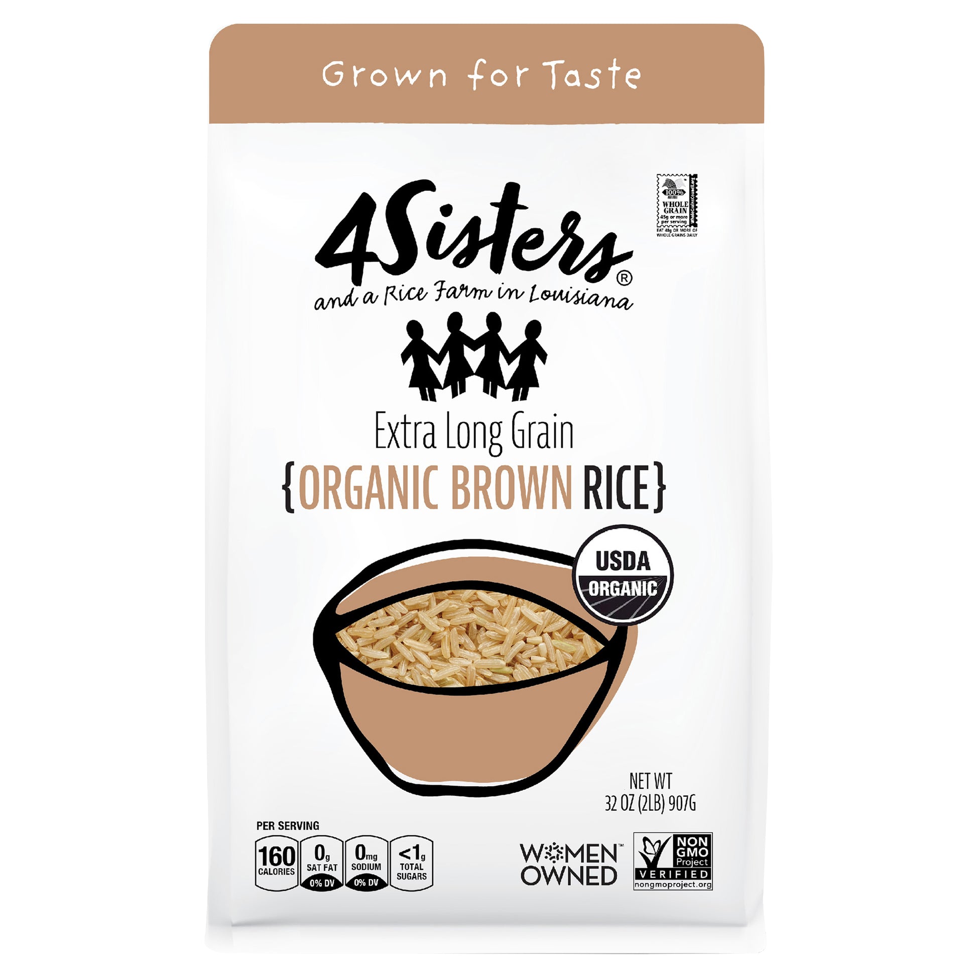 4Sisters Rice Brown Long Grain Organic 2 Lb (Pack Of 6)