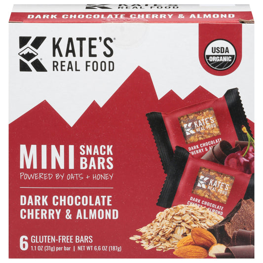 Kate's Real Food Dark Chocolate Cherry Almond Bars 6.6 Oz Pack of 8