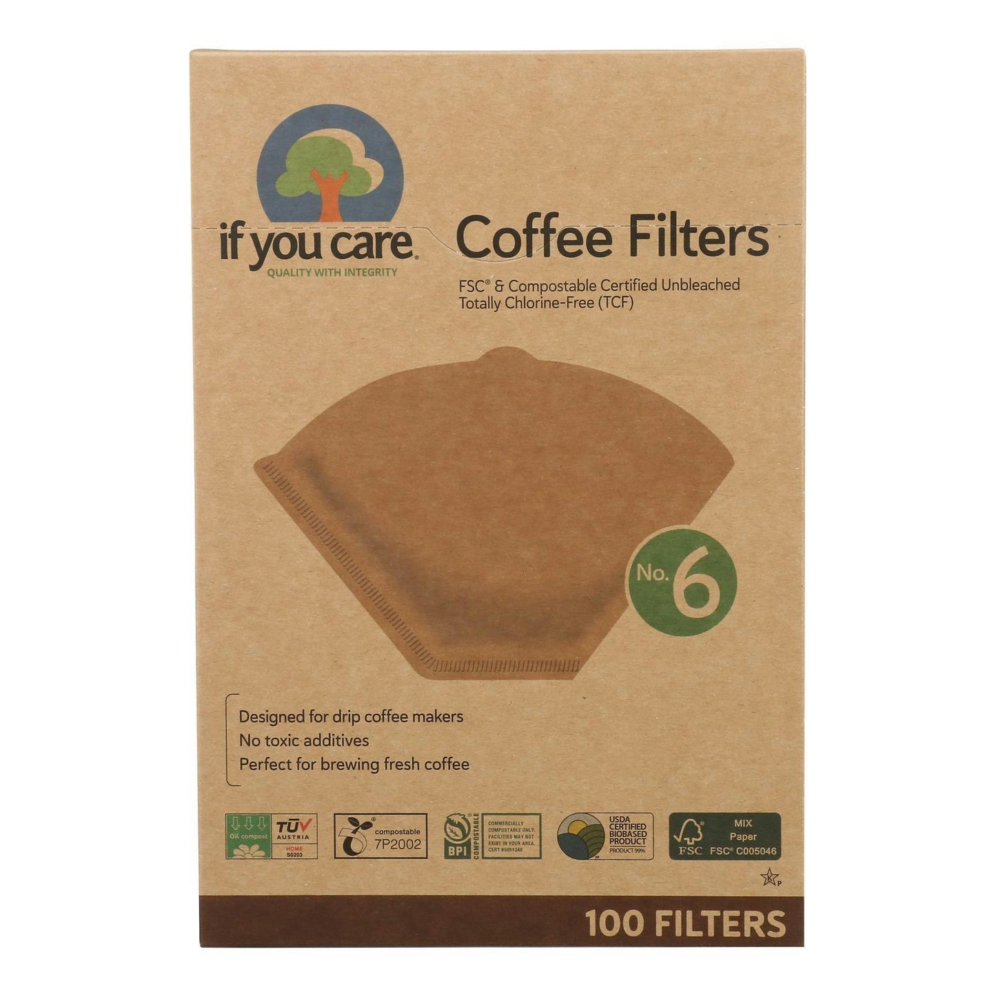 If You Care Coffee Filters - Brown - Cone - Number 6 - 100 Count