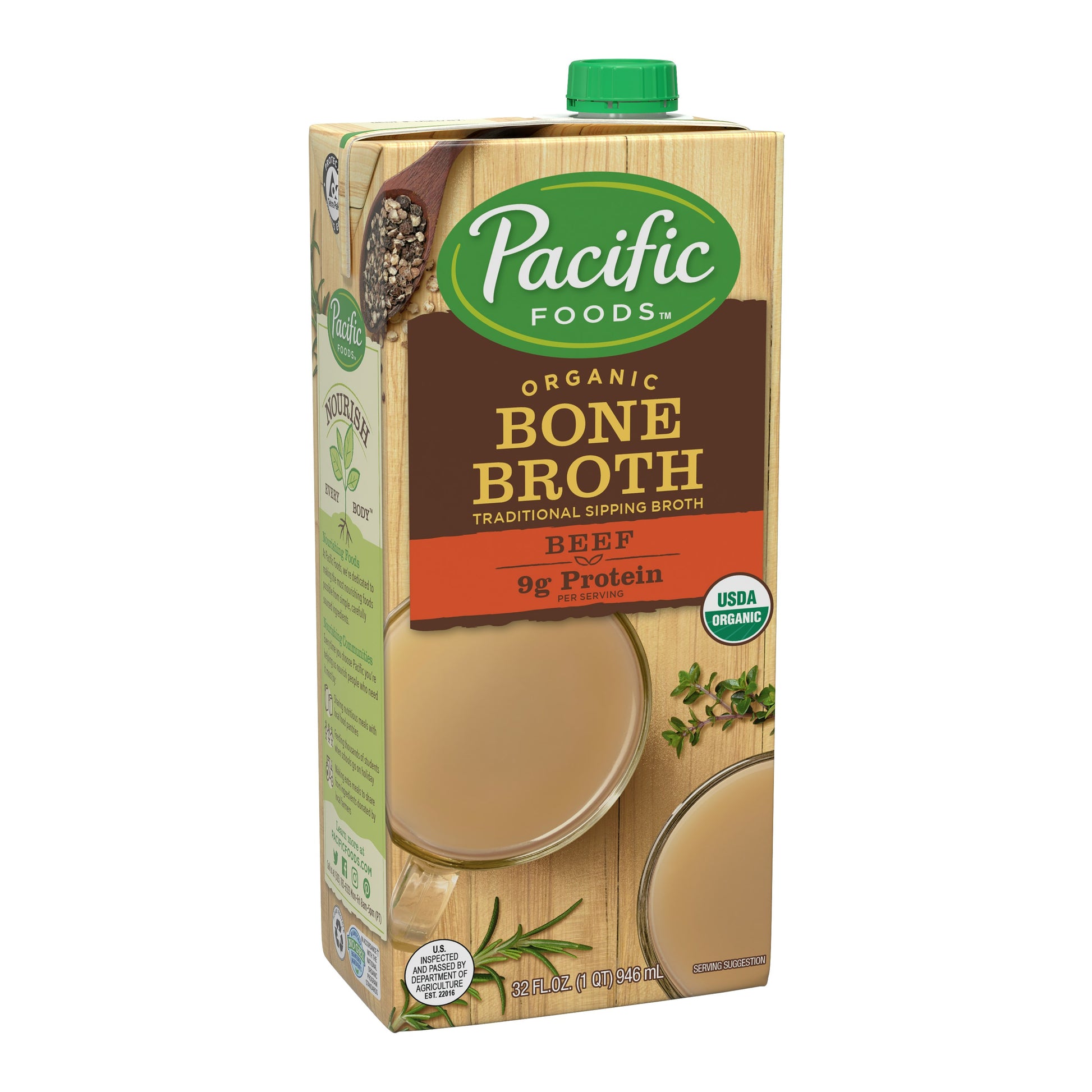 Pacific Foods Bone Broth Beef Organic 32 oz (Pack of 12)