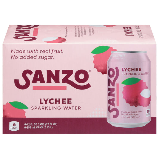 Sanzo Sparkling Water Lychee 6 Count - 72 Fl. oz (Pack of 4)