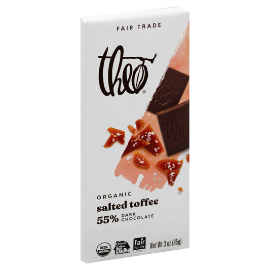 Theo Chocolate Bar Dark Salted Toffee Organic 3 oz (Pack of 12)