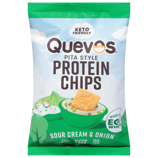 Quevos Sour Cream And Onion Egg White Chips - 3.2 Oz (Pack of 6)