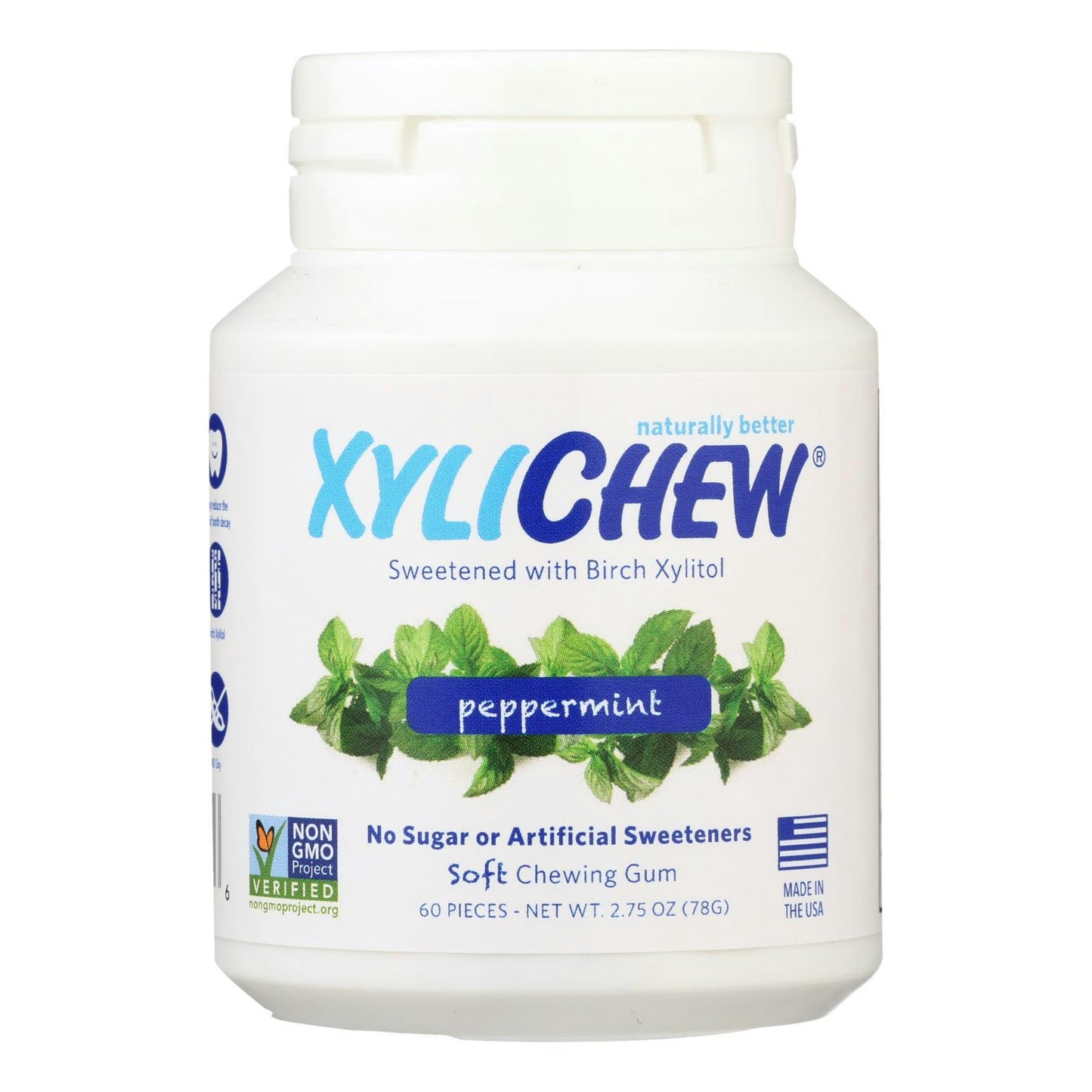 XyliChew Chewing Gum - Sugar Free Peppermint - 60 Piece Jar (Pack of 4)