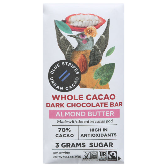 Blue Stripes Bar Whole Cacao Almond Butter 2.1 Oz Pack of 12