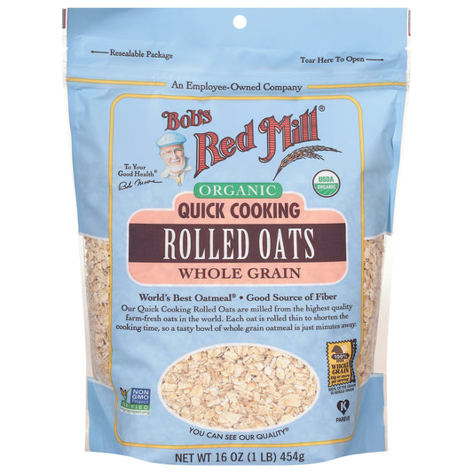 Bobs Red Mill Oats Rolled Quick Cook Organic 16 Oz Pack of 4