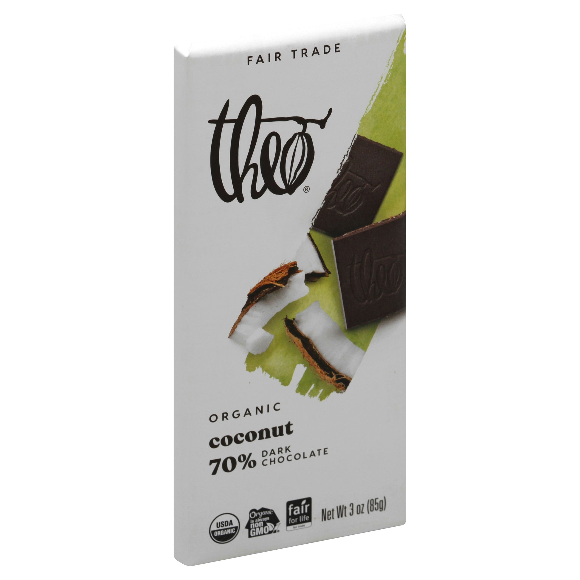 Theo Chocolate Bar Dark Toasted Coconut 3 oz (Pack of 12)