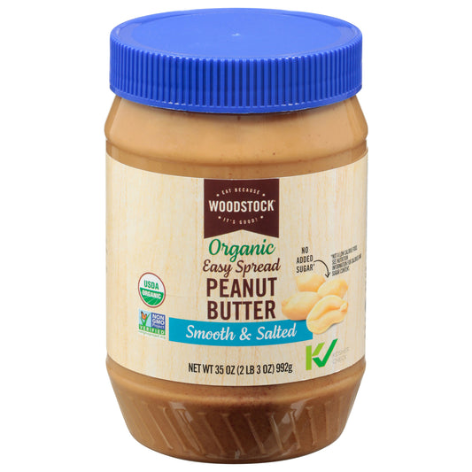 Woodstock Peanut Butter Smooth Salt Organic Easy Spread 35 Oz Pack of 6