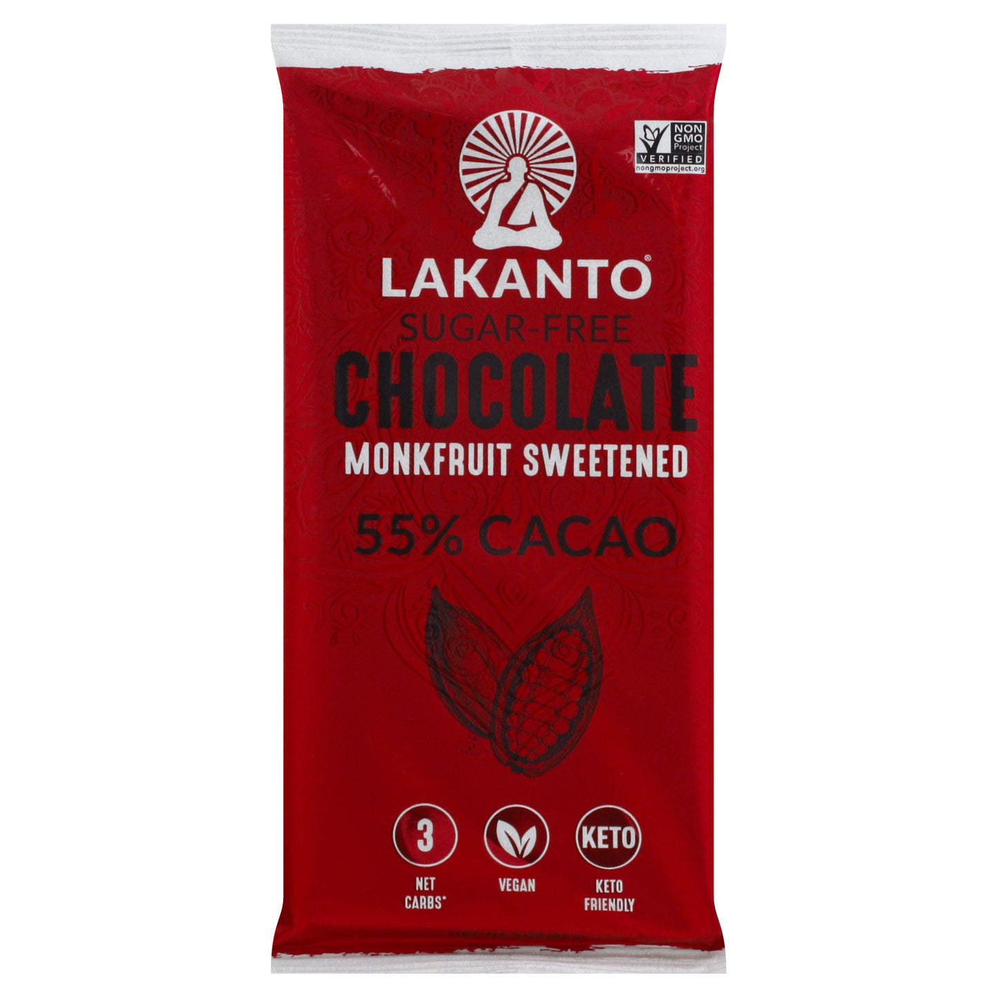 Lakanto Chocolate Bar 55% Gluten Free Sugar 3 oz (Pack Of 8)