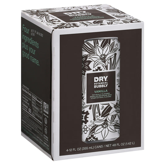 Dry Soda Vanilla Bean Dry Sparkling Can 4 Pack 48 Oz (Pack of 6)