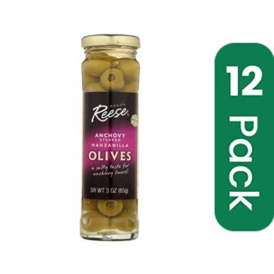 Reese Olives, Manzanilla Stuffed With Minced Anchovies 3 oz (Pack of 12)