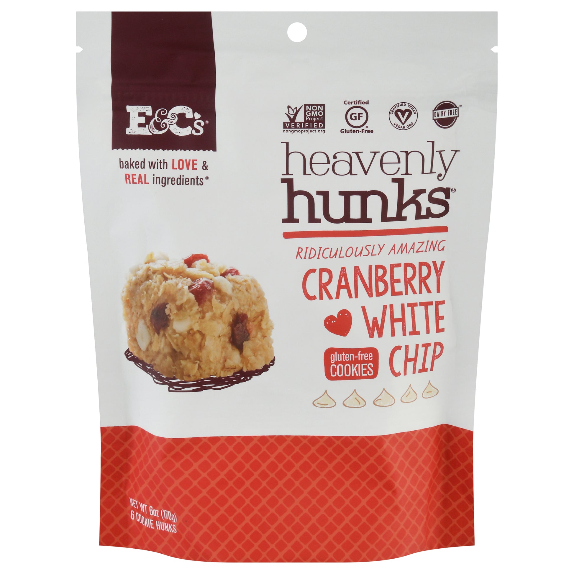 Heavenly Hunks Cookie White Chocolate Cranberry Gluten Free 6 oz (Pack Of 6)