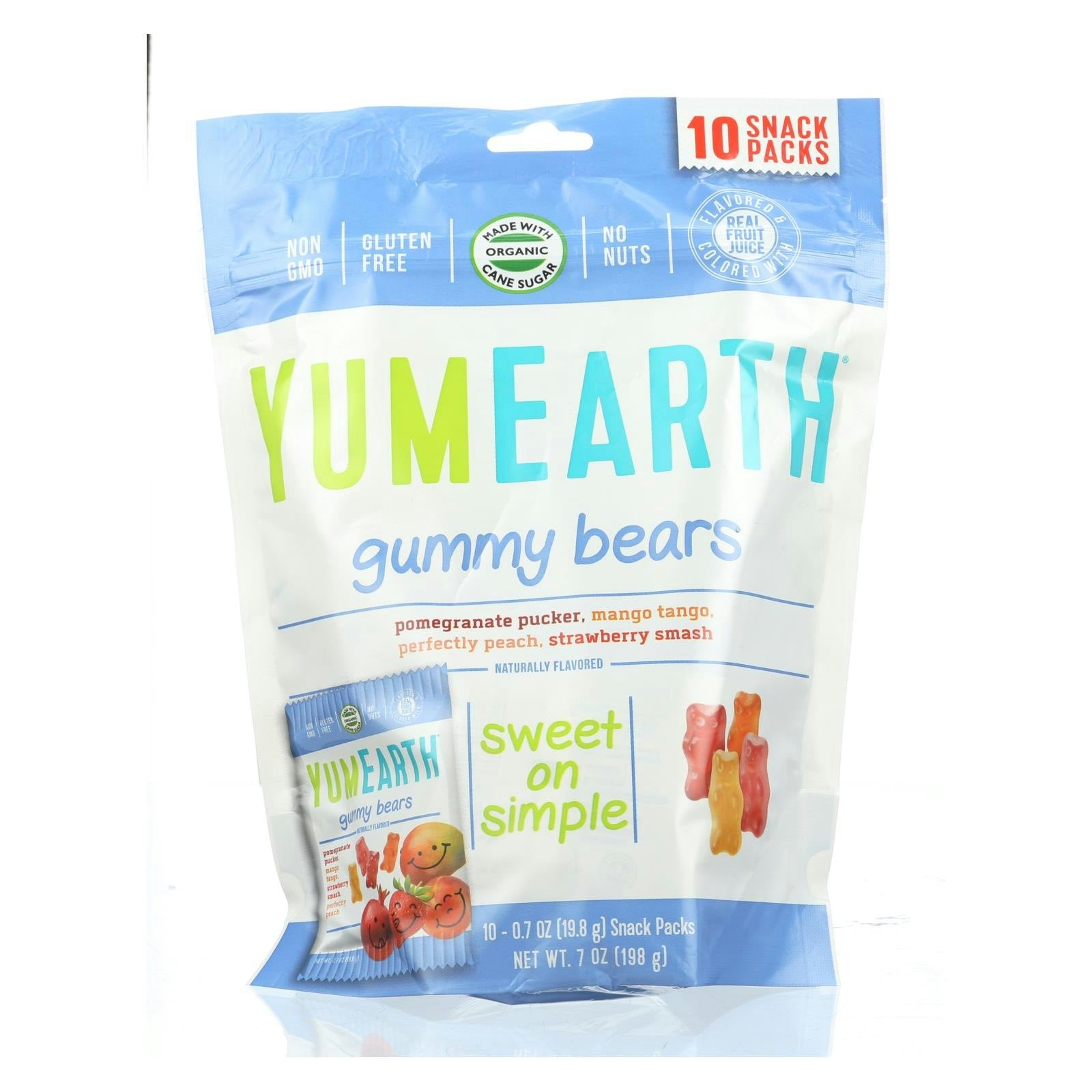 Yummy Earth Organics Gummy Bears - Organic - Snack Pack - .7 oz, 10 Per Pack (12 Packs Total)