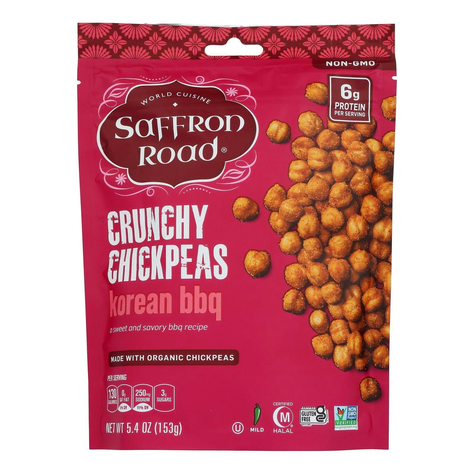 Saffron Road Crunchy Chickpeas Halal Korean Bbq Mild Heat - 6 oz (Pack of 6)