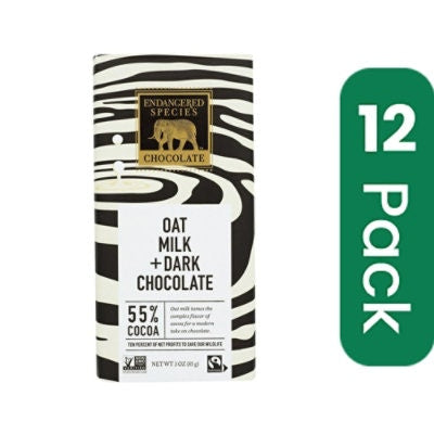 Endangered Species Chocolate - Dark Chocolate Oat Milk 55% Cocoa 3 oz (Pack of 12)