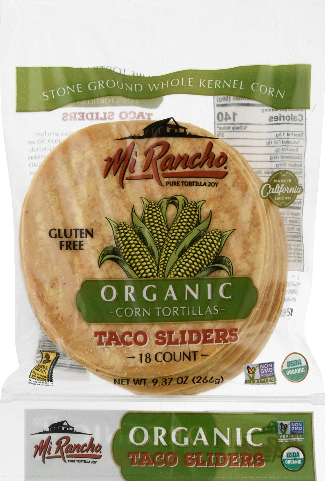 Mi Rancho Organic Tortilla Corn Taco Sliders Bag 18 Count - 9.37 Oz (Pack of 18)