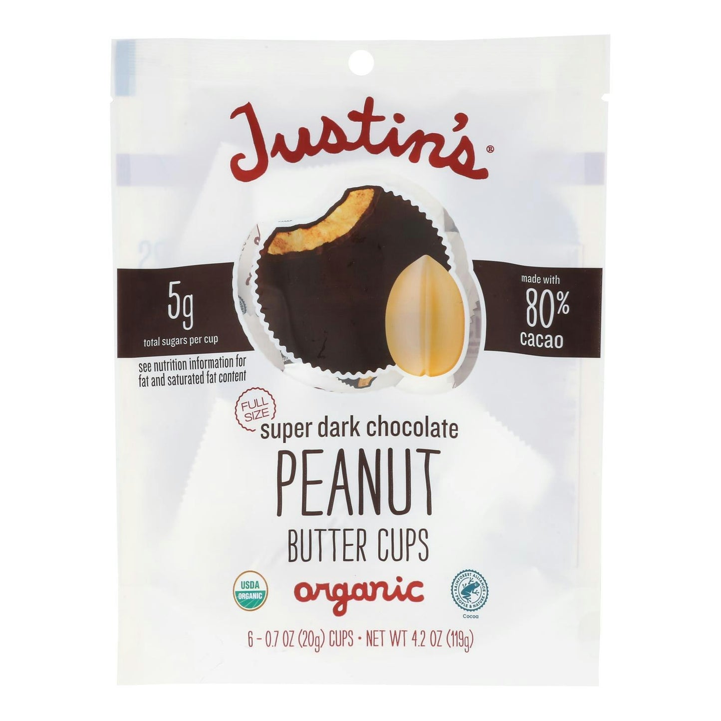 Justin's - Peanut Butter Cups Super Dark Chocolate 4.2 oz (Pack of 6)