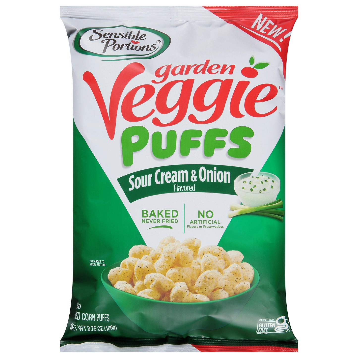 Sensible Portions Puffs Garden Veggie Sour Cream Onion 3.75 Oz (Pack of 6)