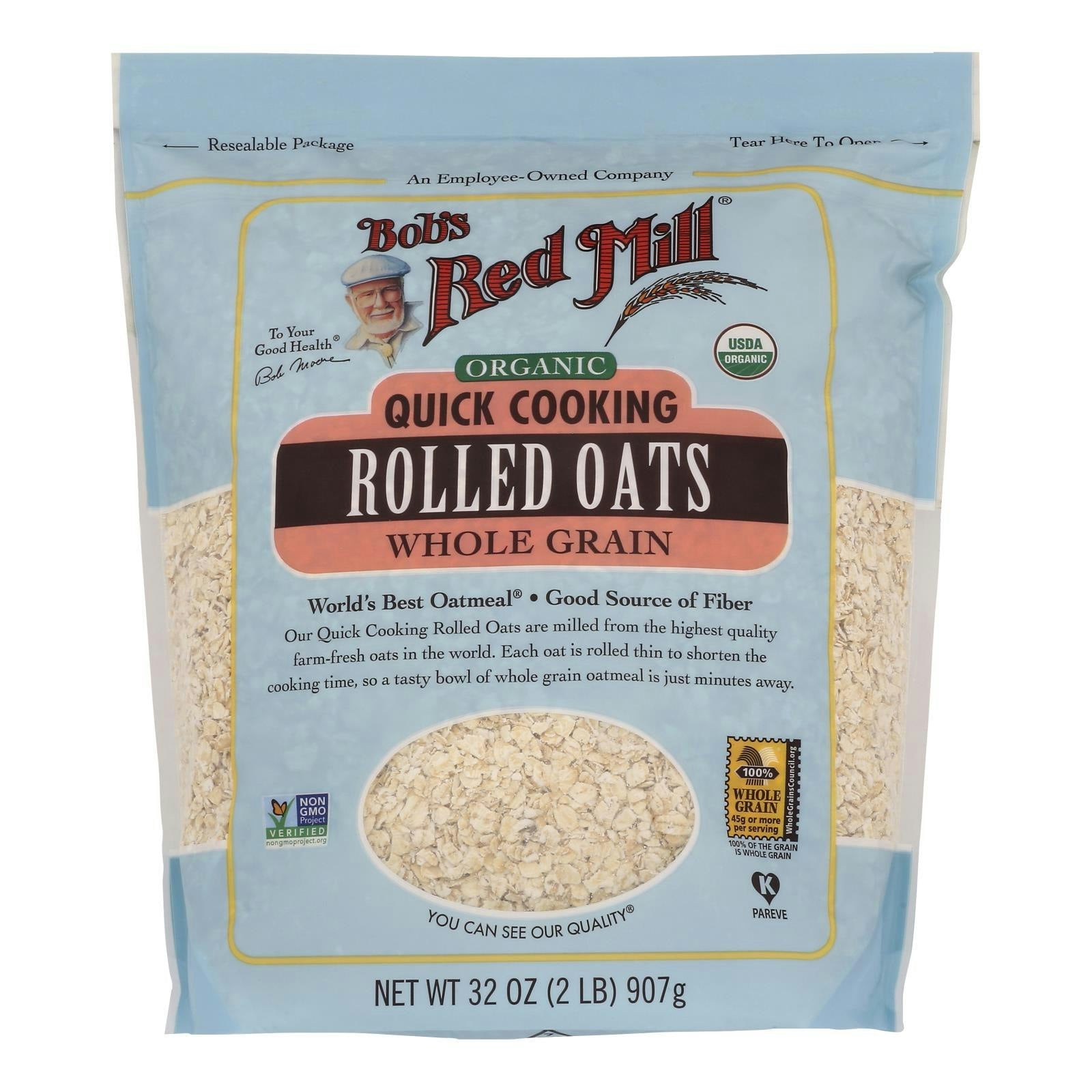 Bobs Red Mill Oats Rolled Qck Cook Organic 32 Oz (Pack Of 4)