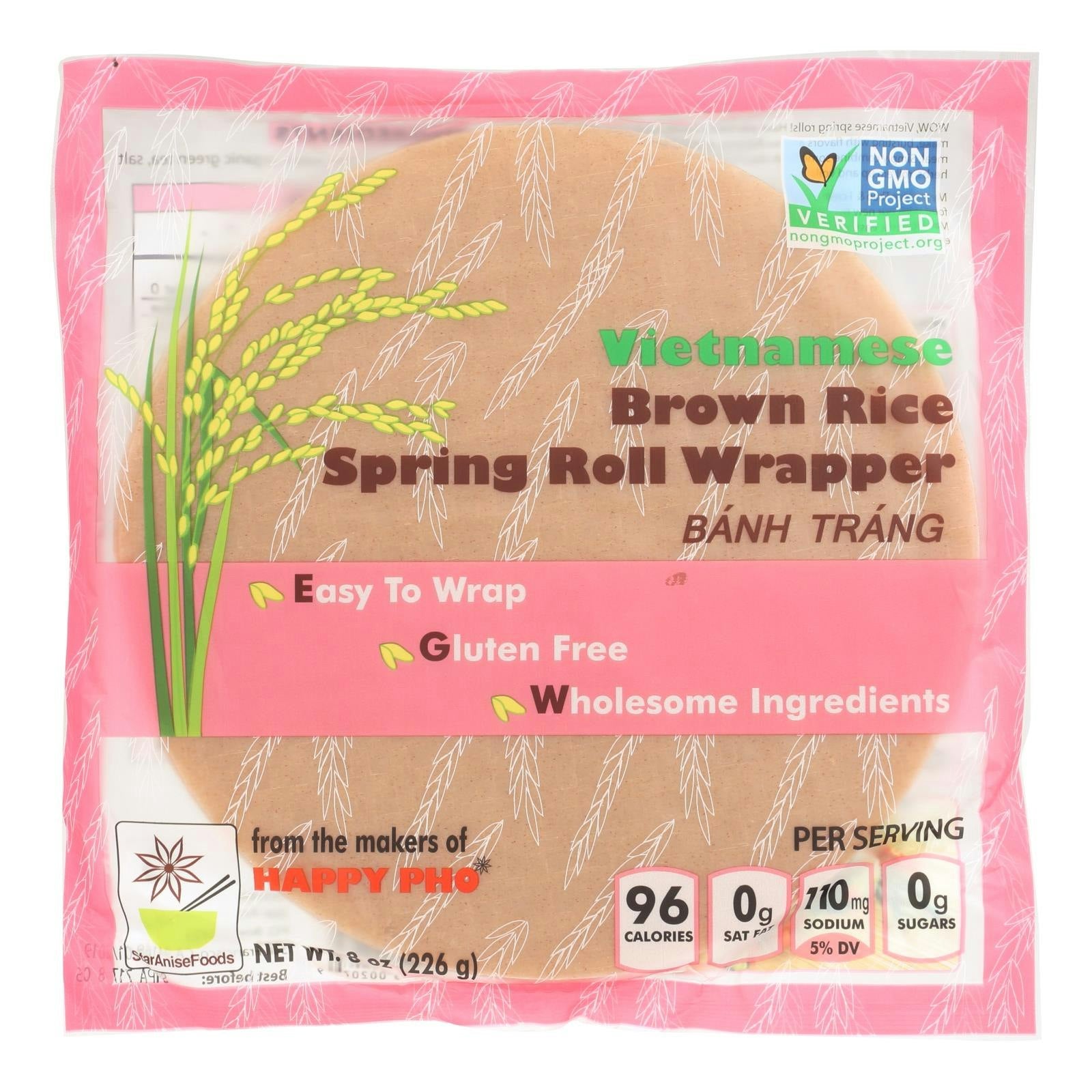 Star Anise Foods Spring Roll Wrapper Brown Rice Vietnamese 8 Oz Pack of 6