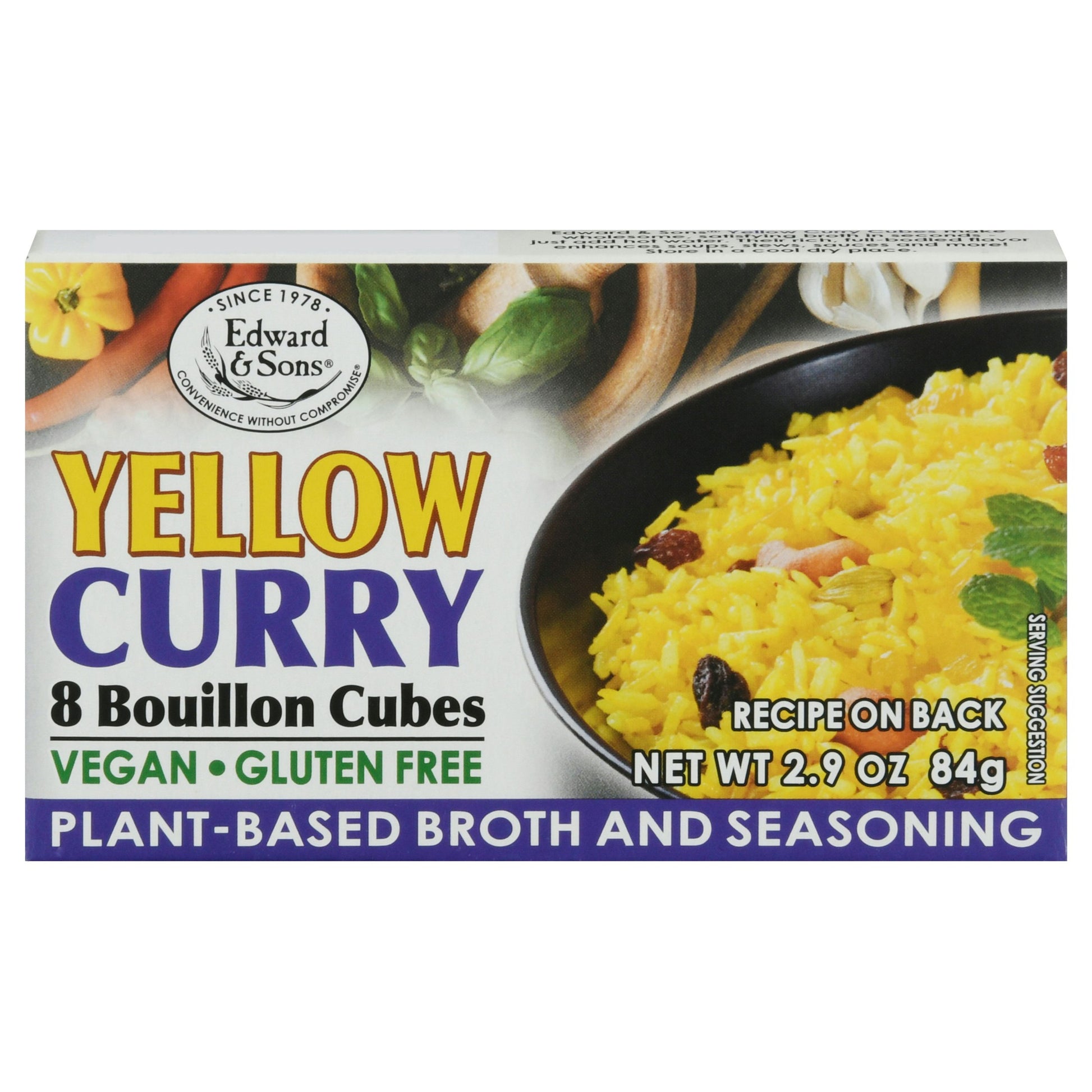 Edward & Sons Broth Yellow Curry Cube 2.9 Oz Pack of 12