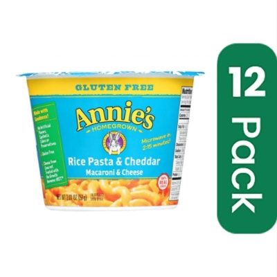 Annie's Homegrown Gluten Free Rice Pasta and Cheddar Microwavable Mac and Cheese Cup 2.01 oz (Pack of 12)