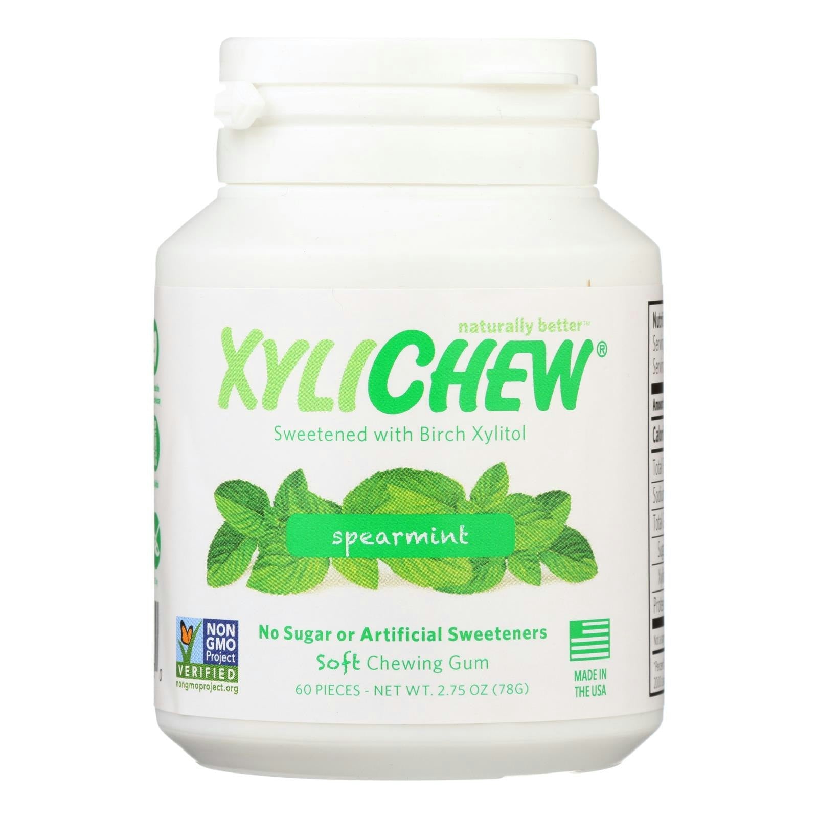 XyliChew Chewing Gum - Sugar Free Spearmint - 60 Piece Jar (Pack of 4)