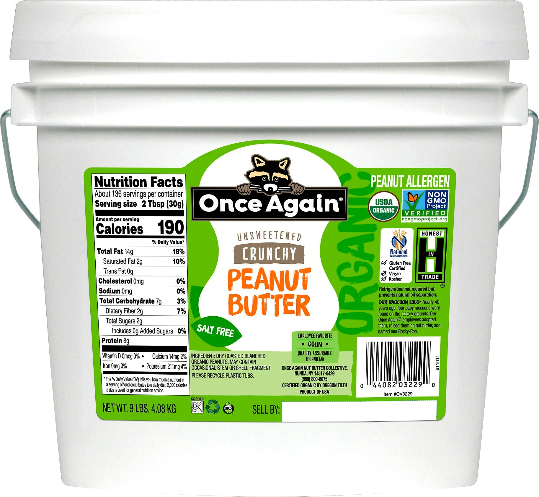 Once Again Butter Peanut Crunch No Salt Organic 9 Lb