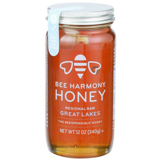 Bee Harmony Regional Raw Great Lakes Honey - 12 Ounce (Pack of 6)