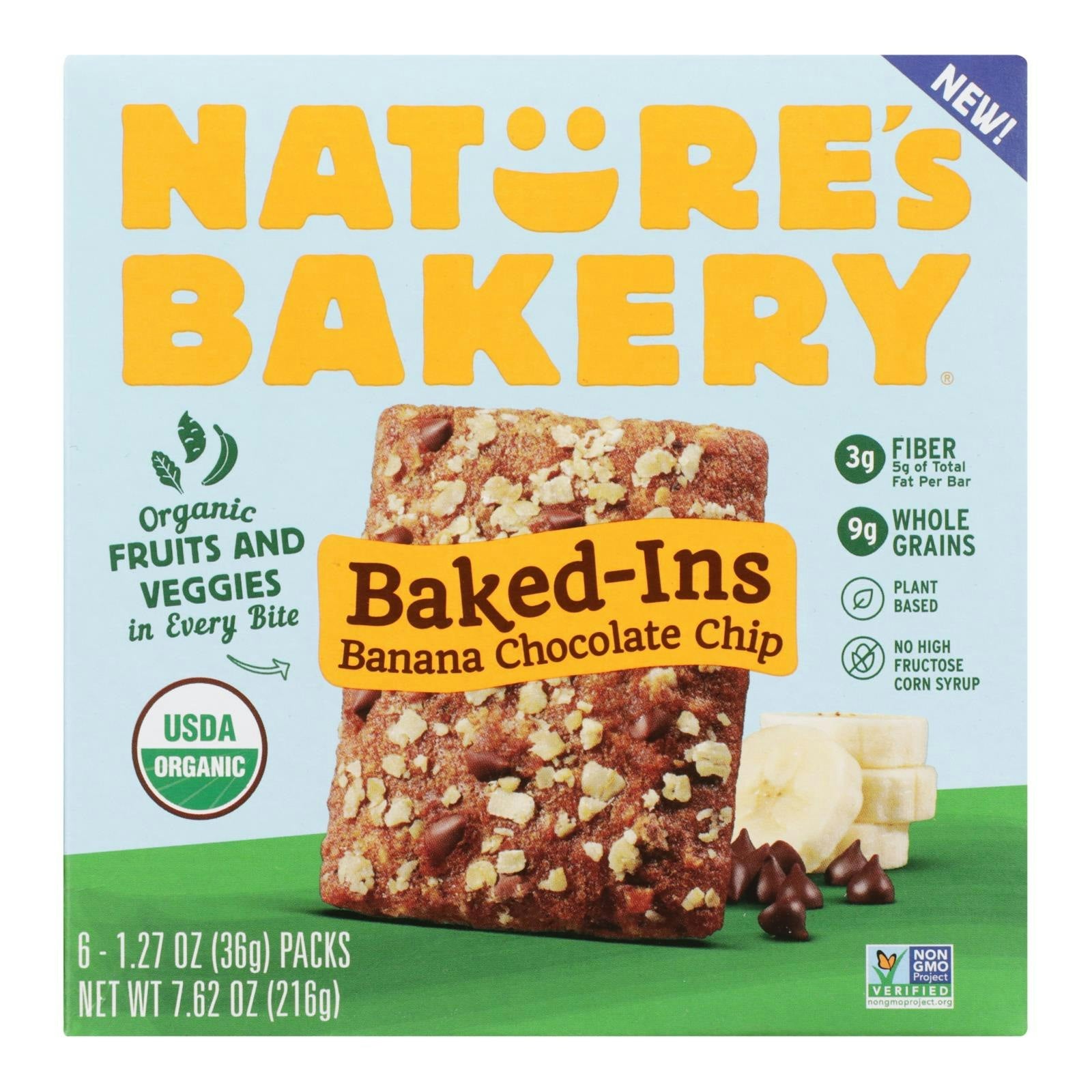 Nature's Bakery Banana Chocolate Chip Baked-In Bars 1.27oz, 6 Per Pack (6 Packs Total)