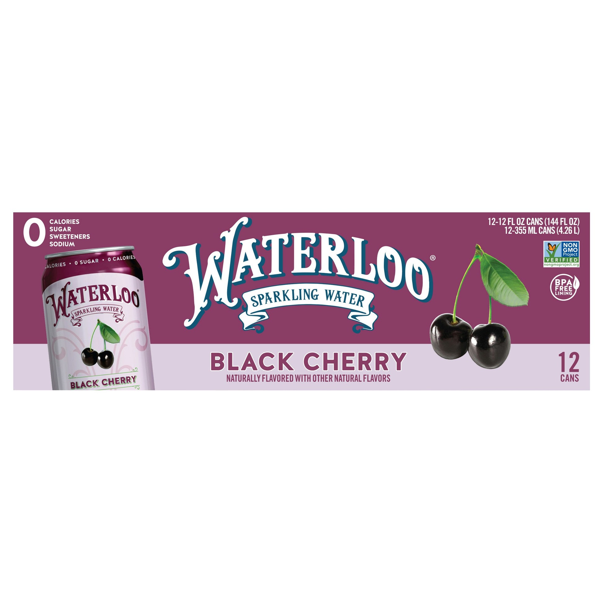 Waterloo Sparkling Water Black Cherry 144 FO (Pack of 2)