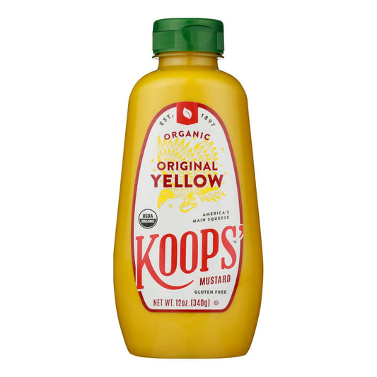 Koops Mustard Organic Yellow Gluten Free - 12 oz (Pack of 12)