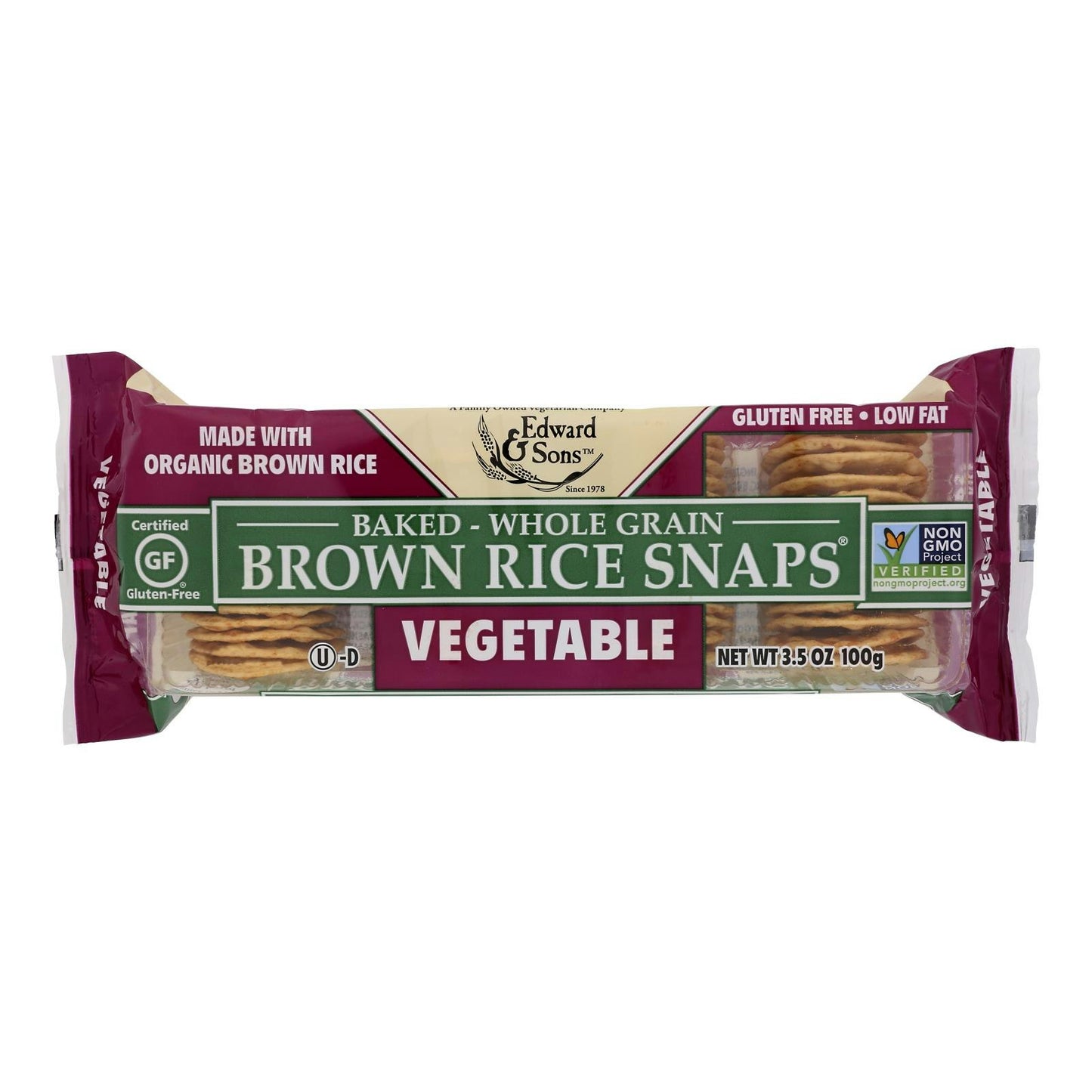 Edward and Sons Organic Vegetable Brown Rice Snaps 3.5 oz (Pack of 12)