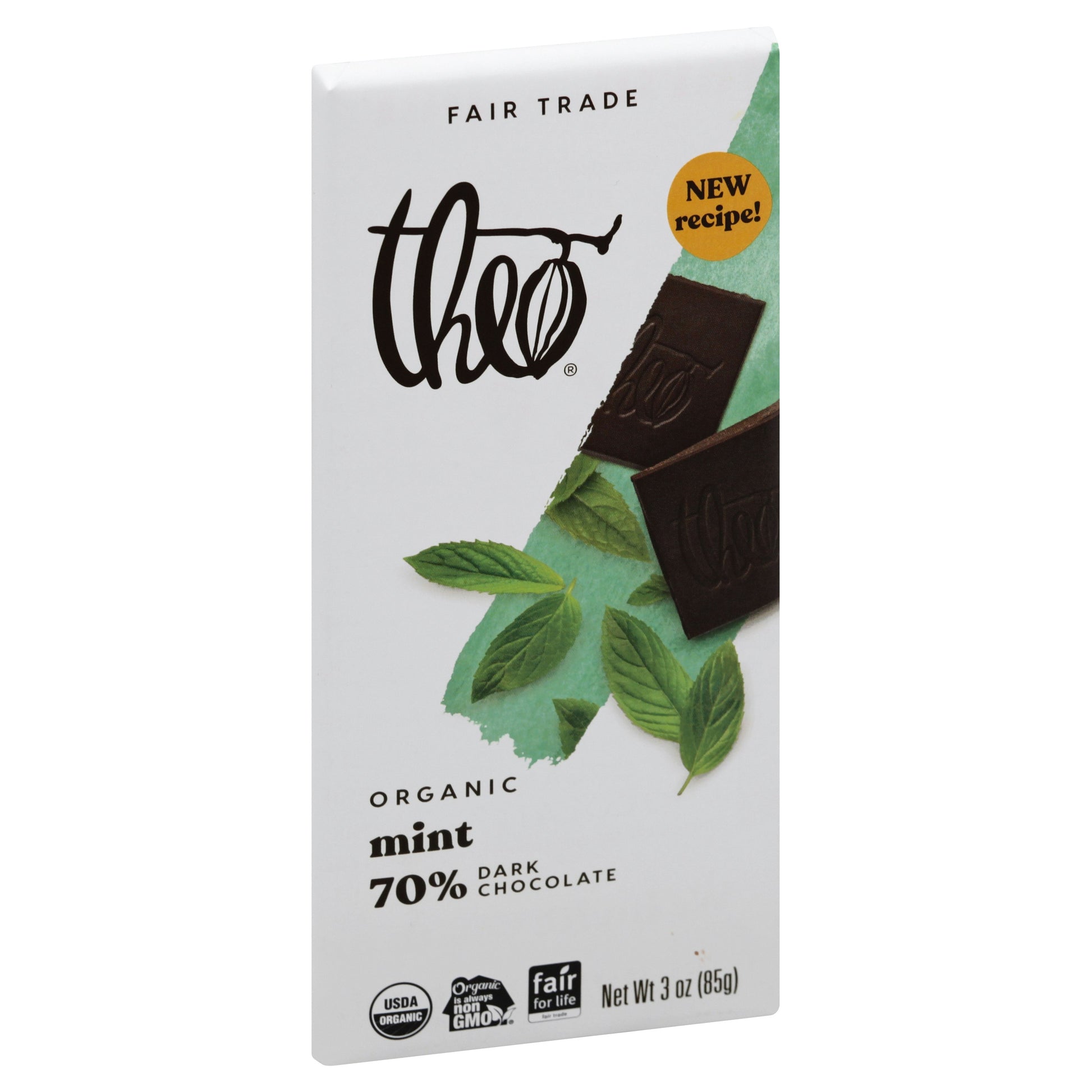 Theo Chocolate Chocolate Bar Dark Mint Organic 3 Oz (Pack of 12)