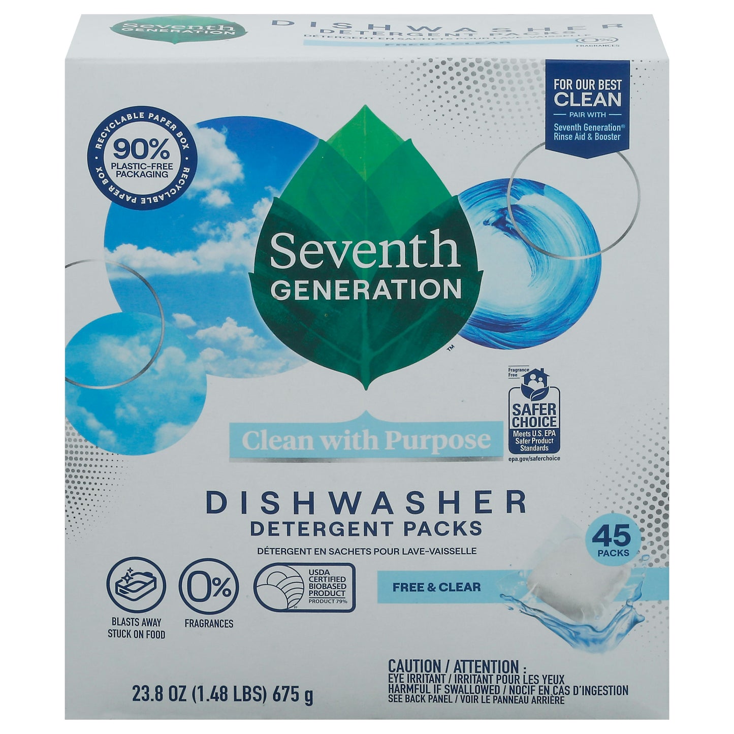 Seventh Generation Detergent Pack Free Clear 45 Pieces (Pack Of 5)