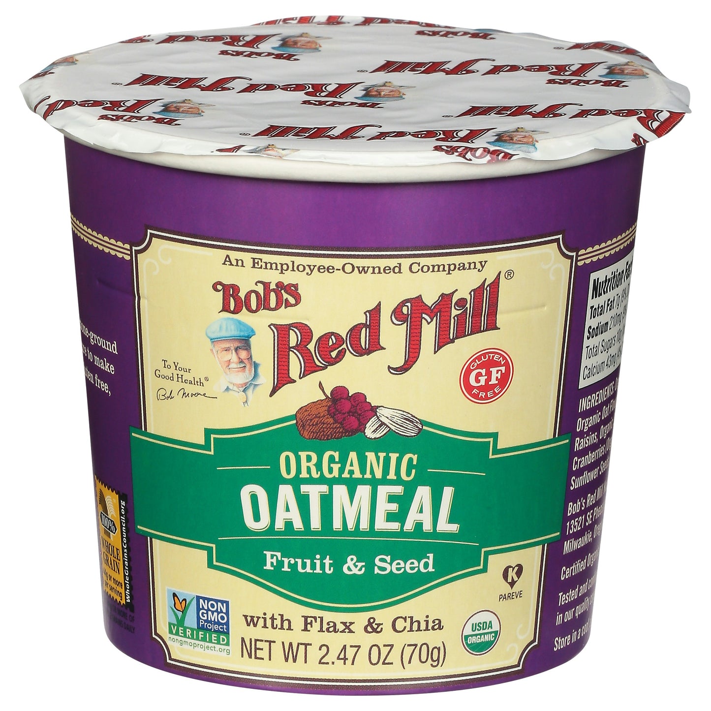 Bobs Red Mill Oatmeal Cup Organic Fruit & See 2.47 Oz Pack of 12