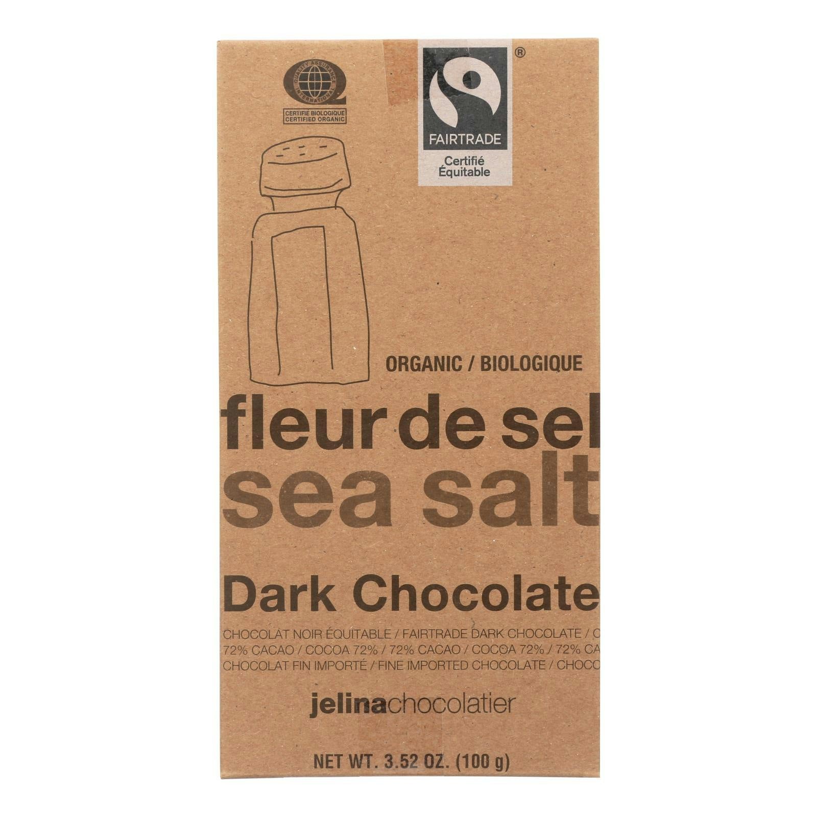 Jelina Chocolatier Sea Salt Organic Chocolate 3.52 oz (Pack of 8)