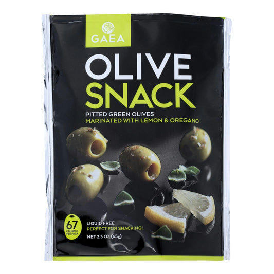 Gaea Olives - Green - Pitted - with Oregano and Lemon - Snack Pack - 2.3 oz (Pack of 8)