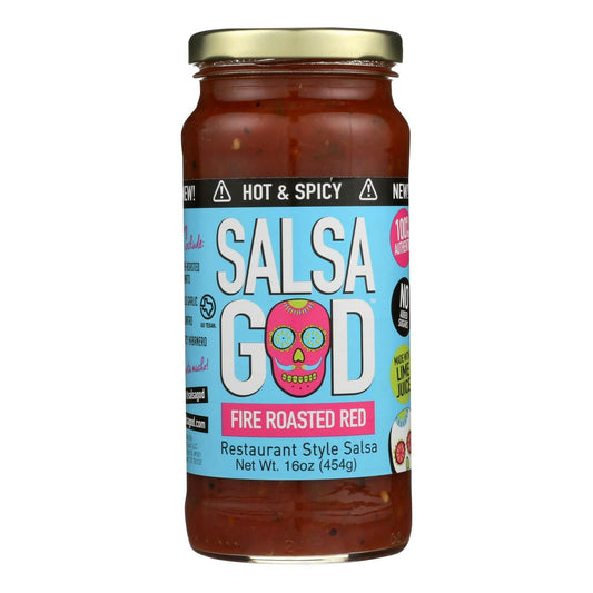 Salsa God Hot Fire Roasted Red Salsa 16 oz (Pack of 6)