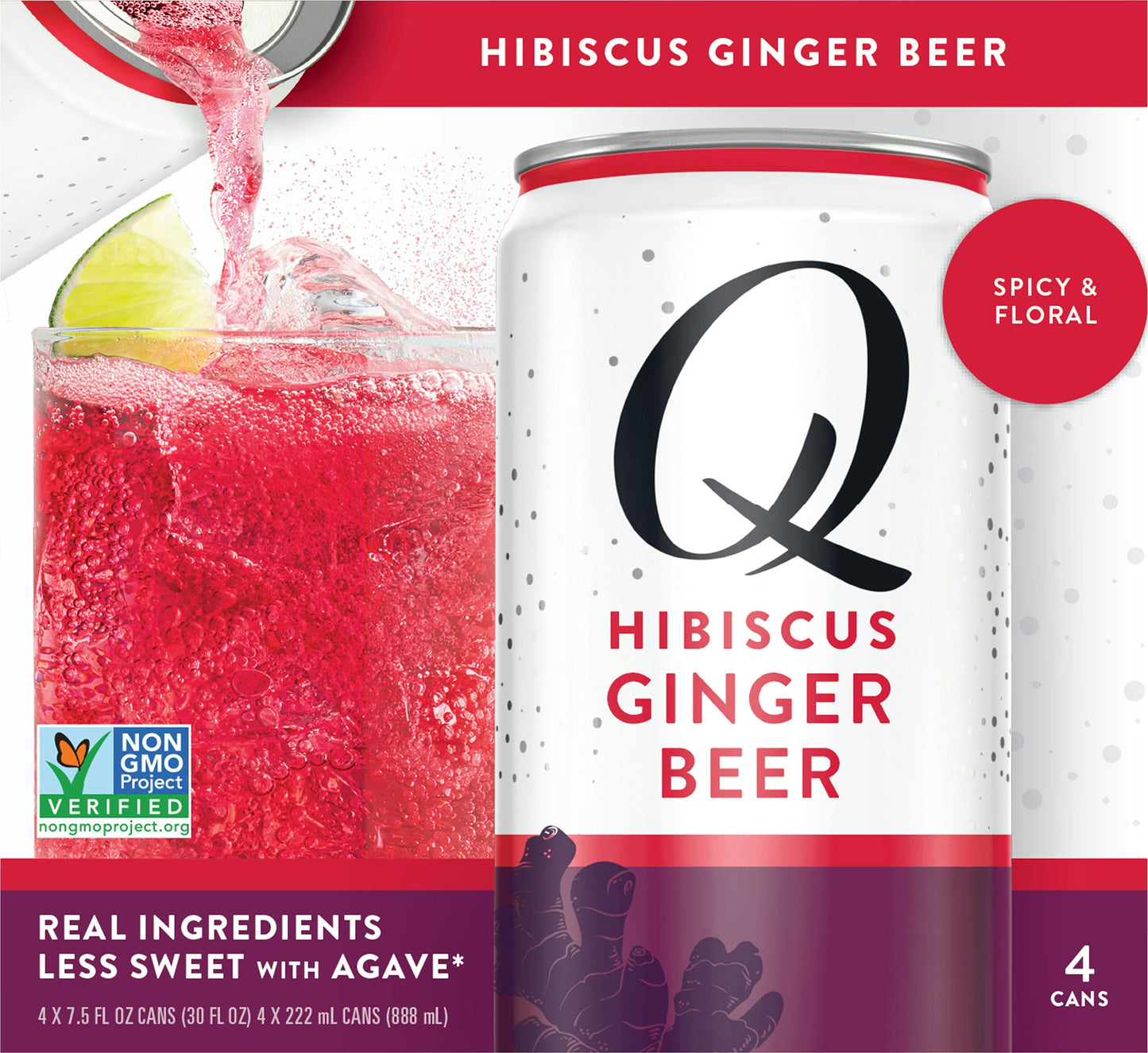 Q Tonic Beer Hibiscus Ginger 4 Pack 30 fl oz (Pack of 6)