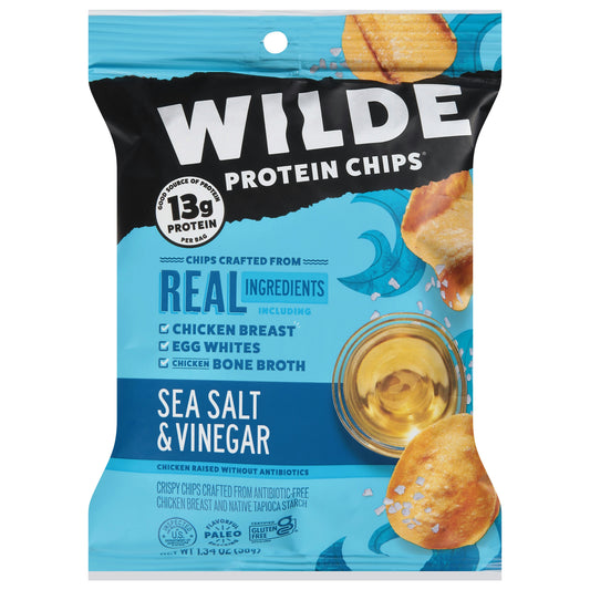 Wilde Snacks Chips Chicken Sea Salt Vinegar 1.34 Oz Pack of 8