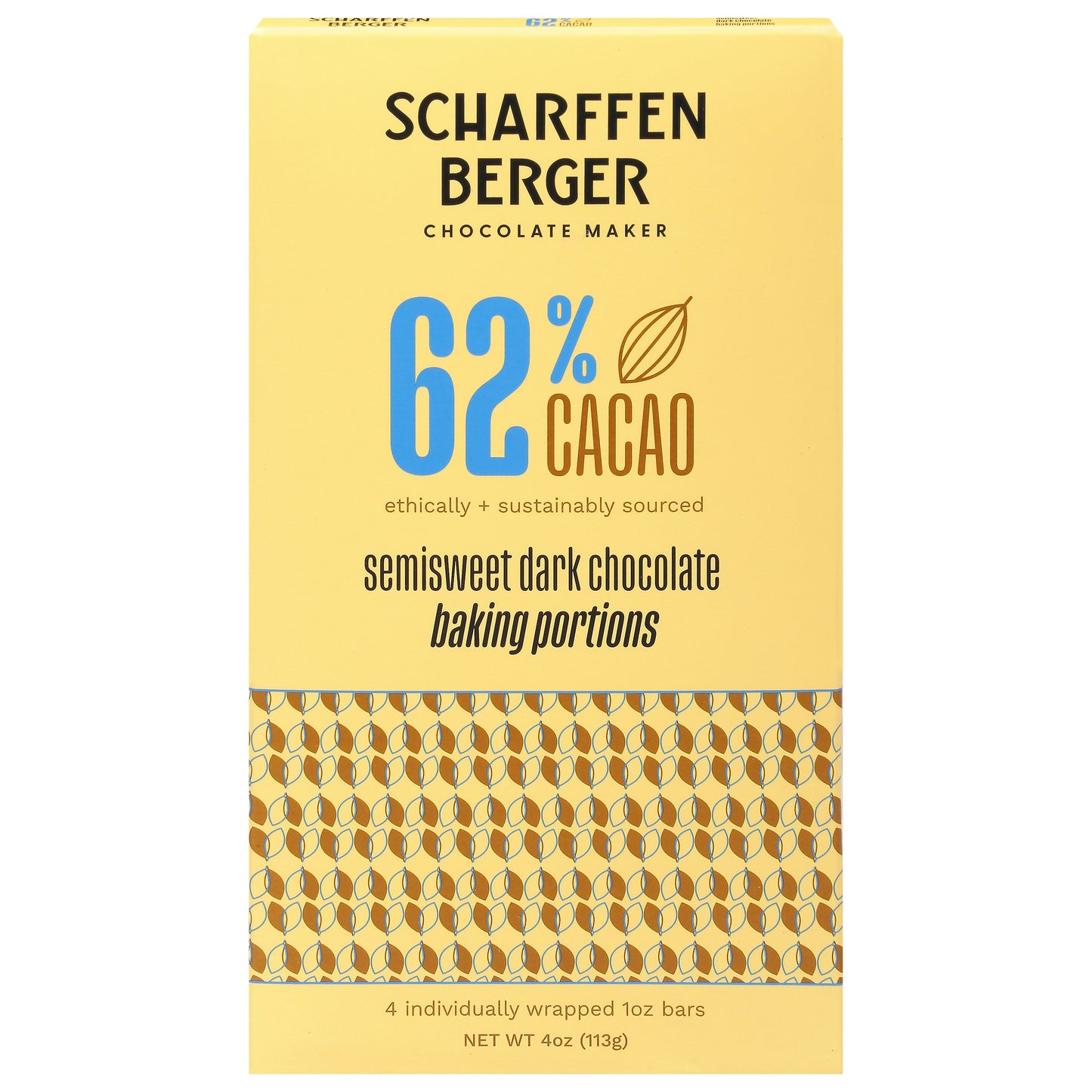 Scharffen Berger Portions Baking Dark Chocolate 62% 4 Oz (Pack of 12)