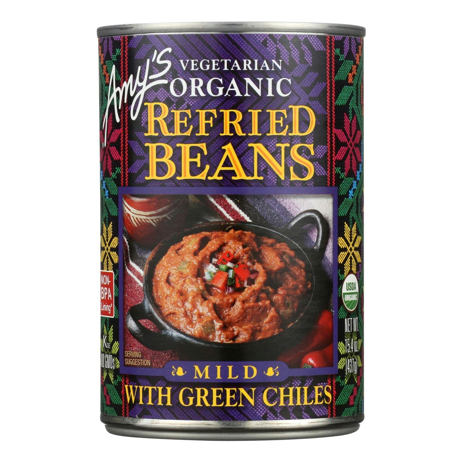 Amys Bean Refried Green Chili Gluten Free 15.4 oz (Pack of 12)