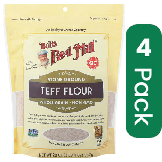 Bob's Red Mill Flour Teff Stone Ground Whole Grain Non GMO Gluten Free - 20 oz (Pack of 4)