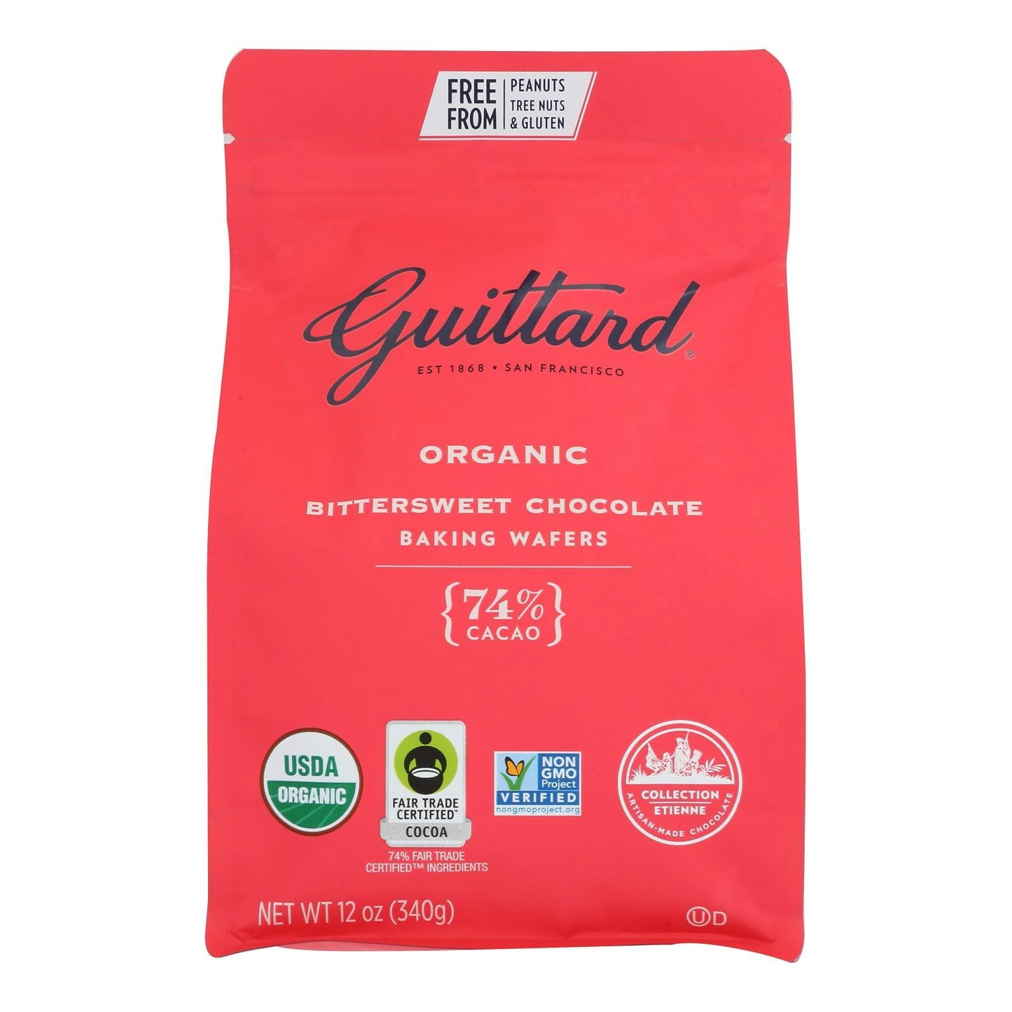 Guittard Baking Wafers Organic Bittersweet Chocolate Gluten Free 12 Oz Pack of 8