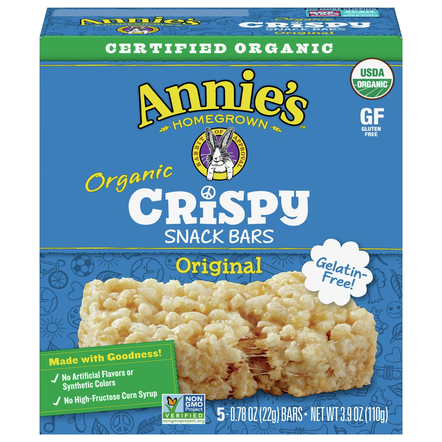 Annies Homegrown Bars Crispy Original 3.9 Oz Pack of 8