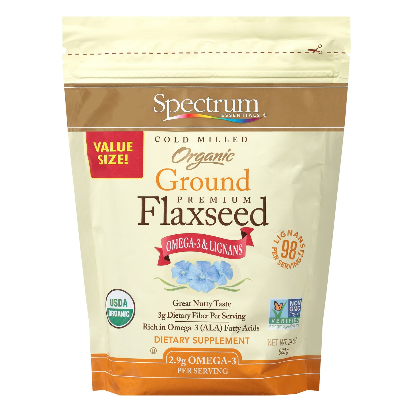 Spectrum Essential Flax Seed Ground Vsize Organic 24 Oz (Pack of 6)