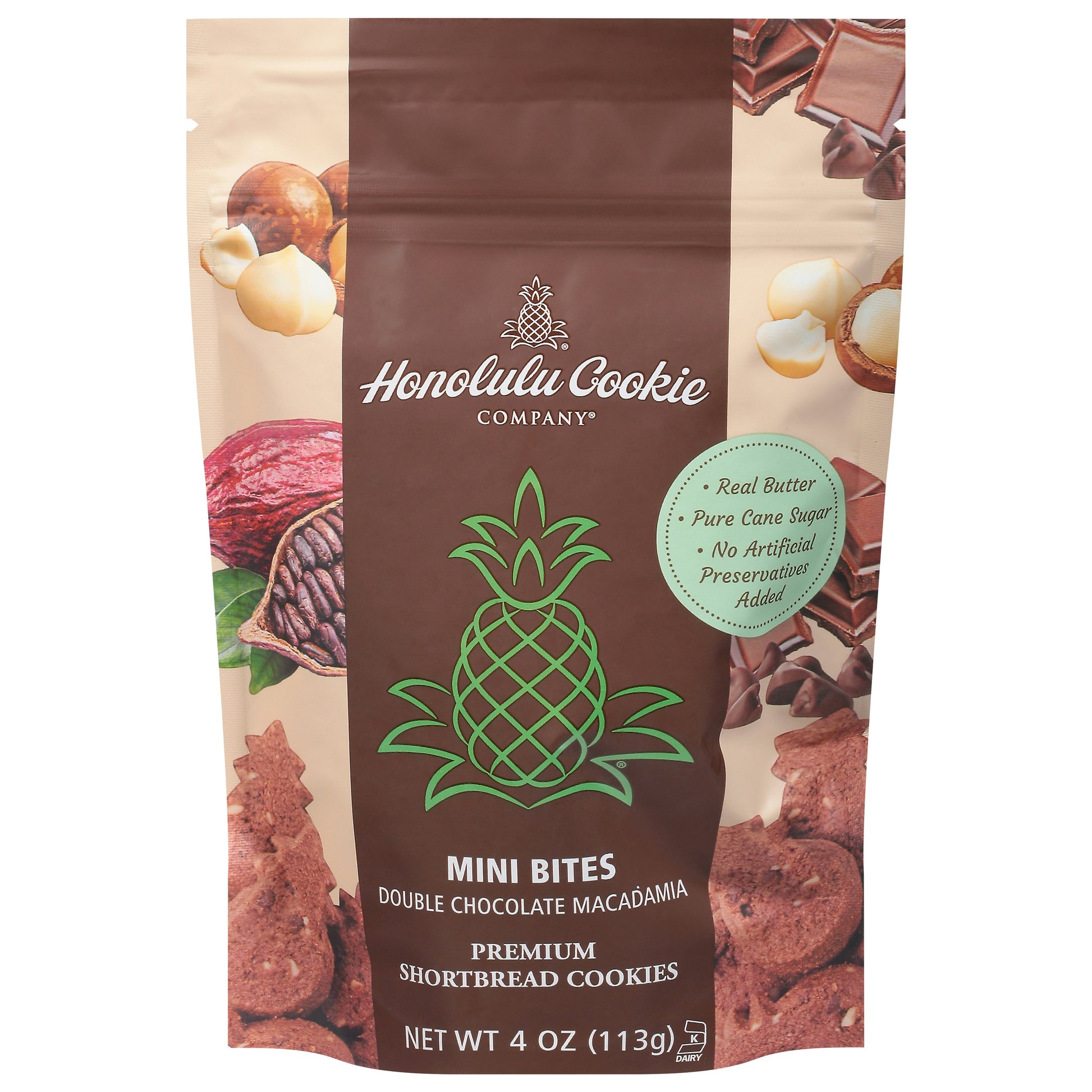 Honolulu Cookie Company Double Chocolate Macadamia Shortbread - 4 Oz (Pack of 8)