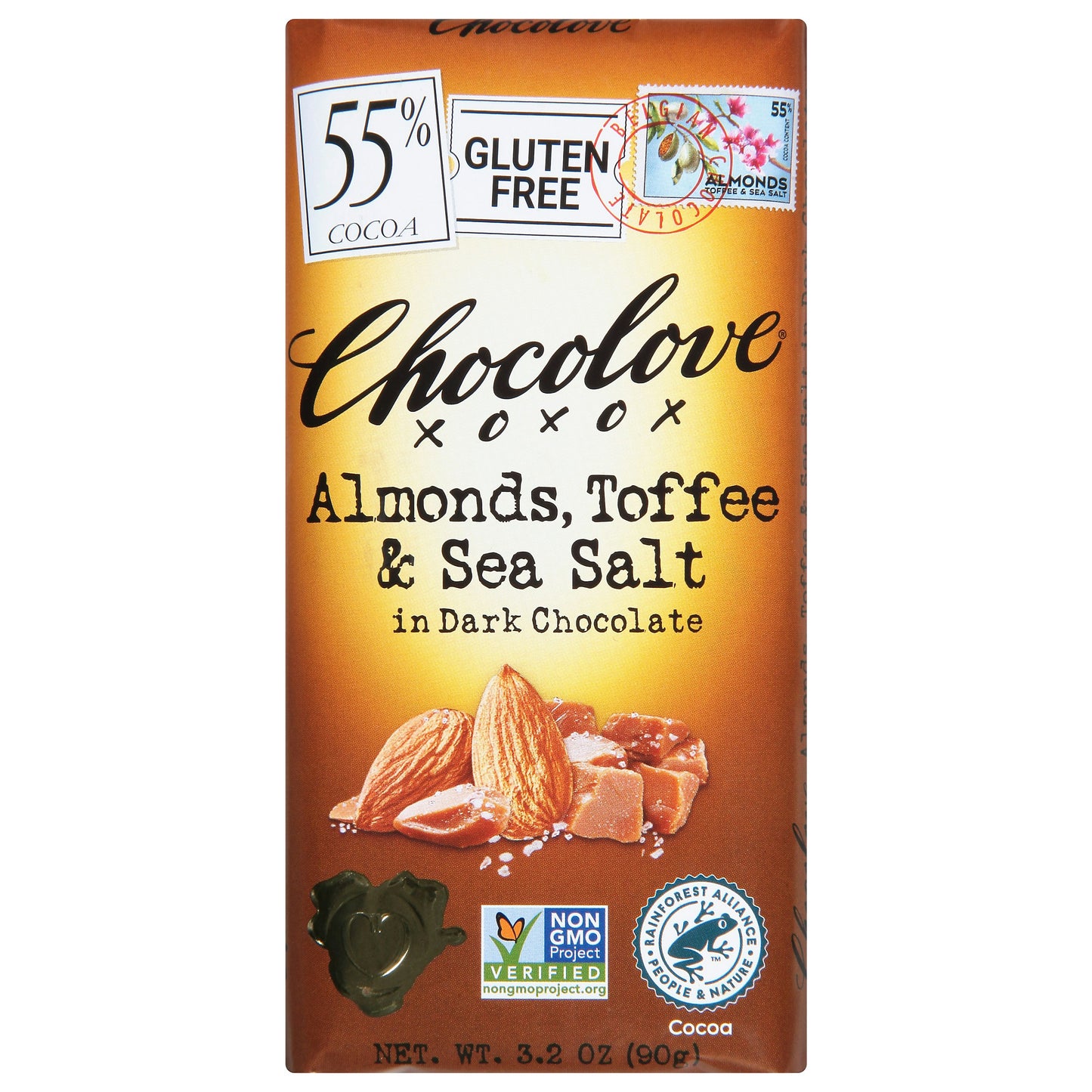 Chocolove Almonds Toffee Dark Chocolate 3.2 Oz (Pack of 12)