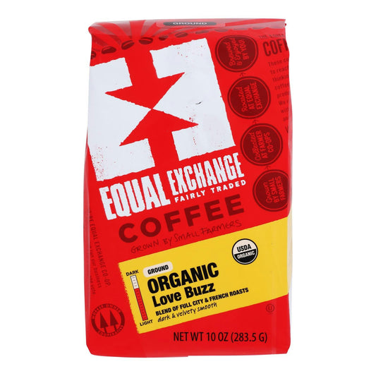 Equal Exchange Authentic Fair Trade Small Farmer Coffee, Love Buzz Organic 10 Oz Pack of 6